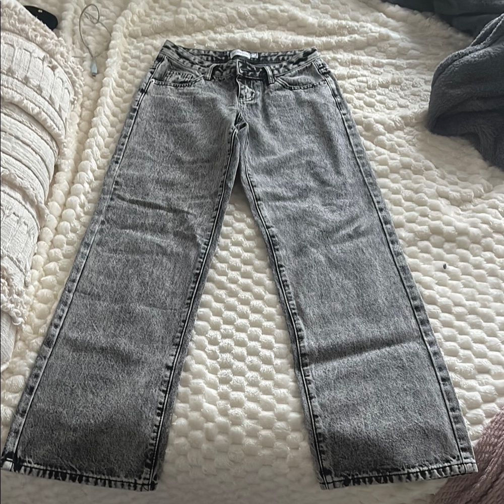 Grey wide leg low rise jeans